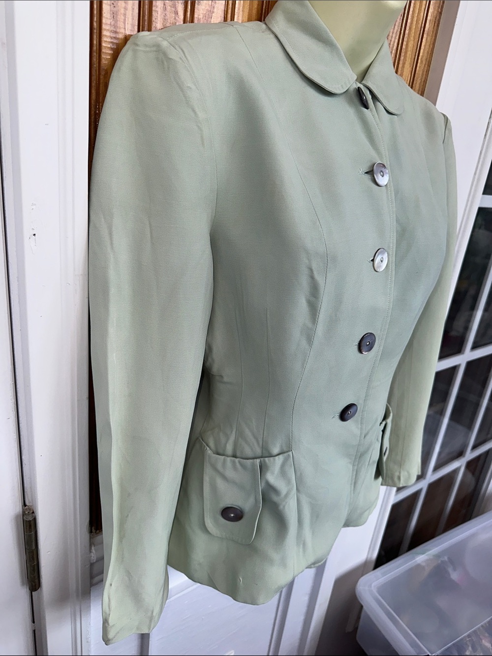 Vtg 50s/60s Bobbie Brooks Weather Match Light Sage Green Button-Front Blazer - Picture 5 of 12